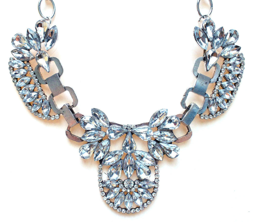 Luxe Crystal Icing Statement Necklace- Silver
