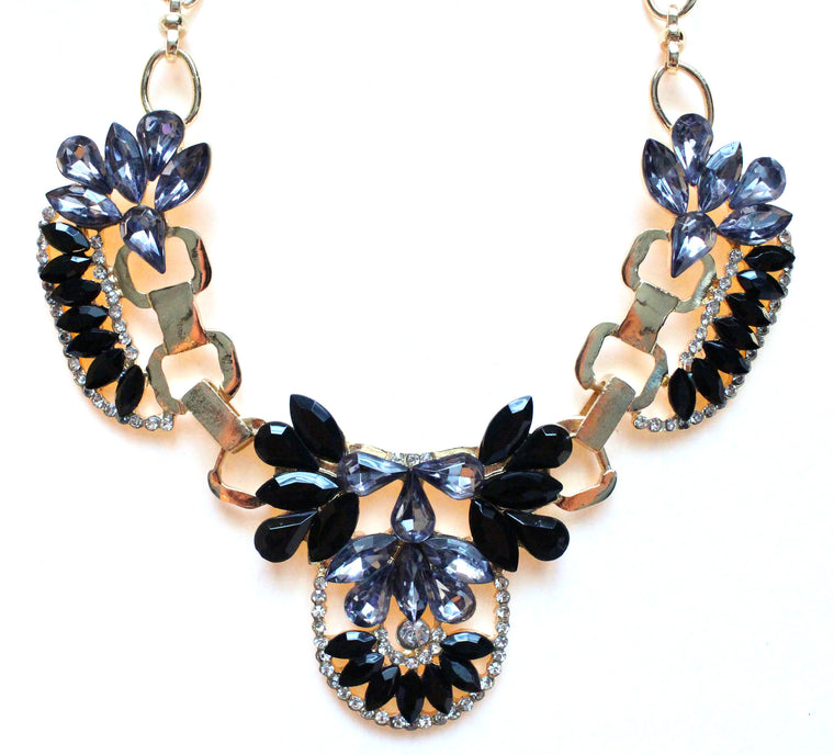 Crystal Icing Statement Necklace- Black