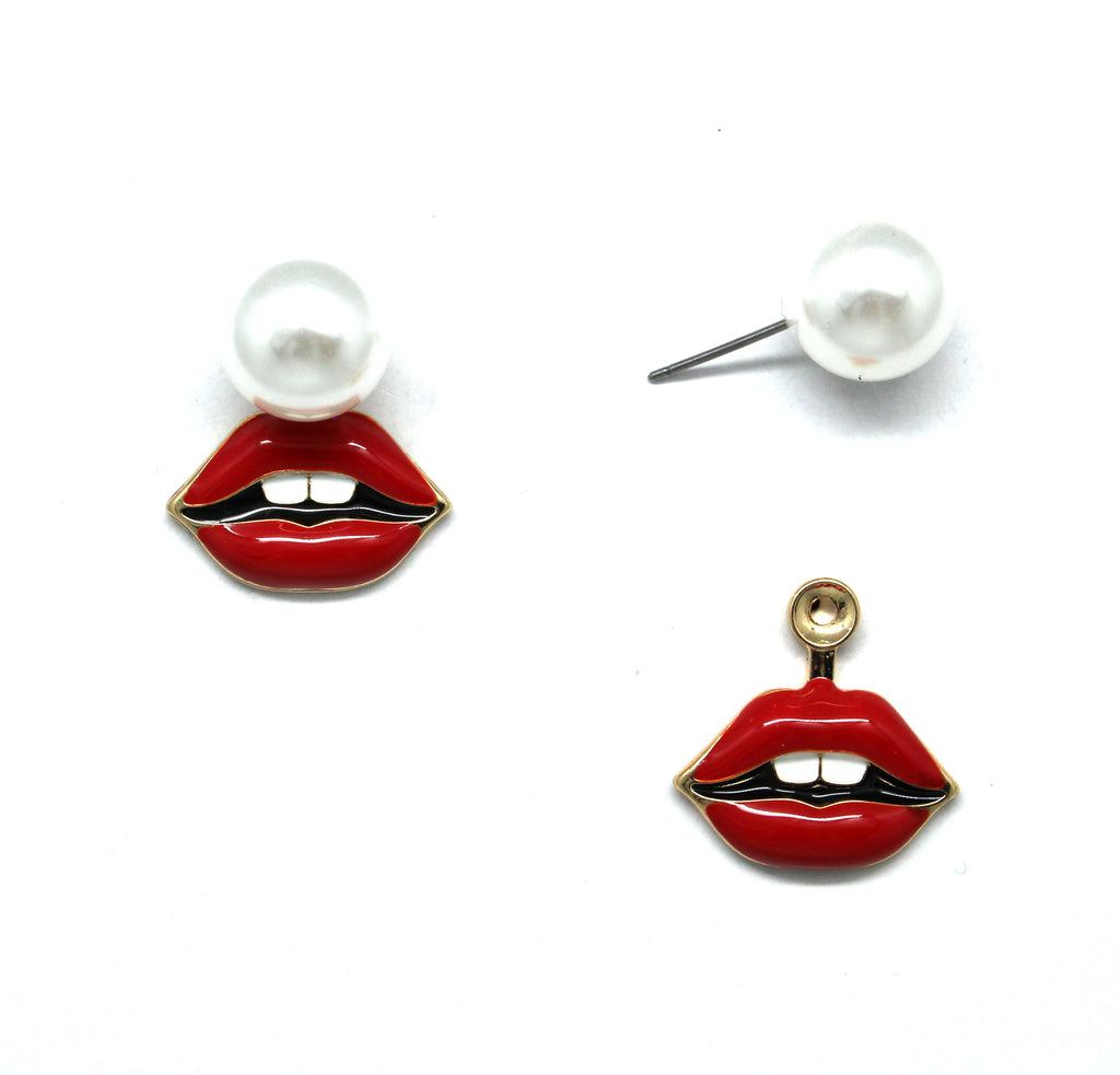 Pucker Lips Ear Jacket Earrings