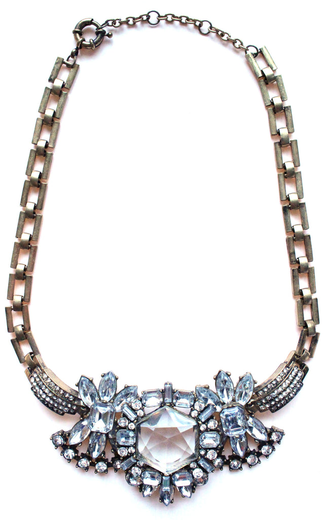 Luxe Crystal Compilation Statement Necklace- Crystal Clear