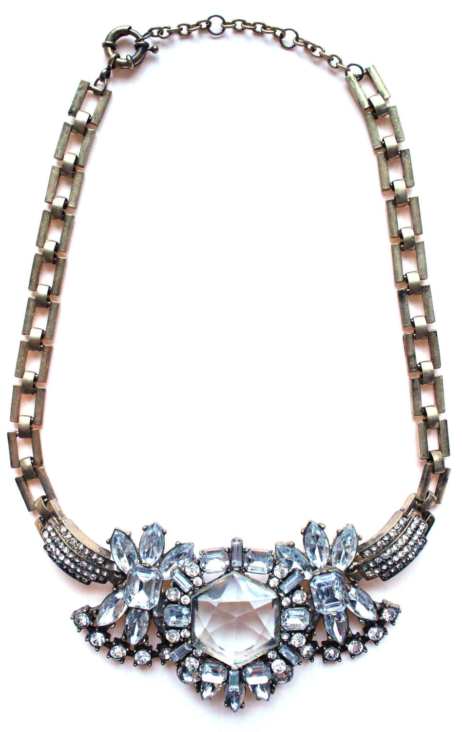 Luxe Crystal Compilation Statement Necklace- Crystal Clear