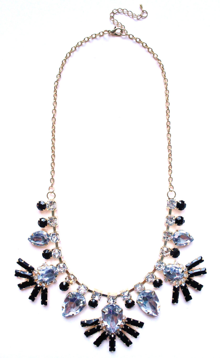Crystal Fan Statement Necklace- Black