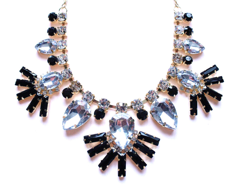 Crystal Fan Statement Necklace- Black