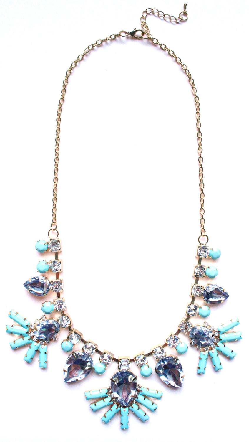 Crystal Fan Statement Necklace- Mint
