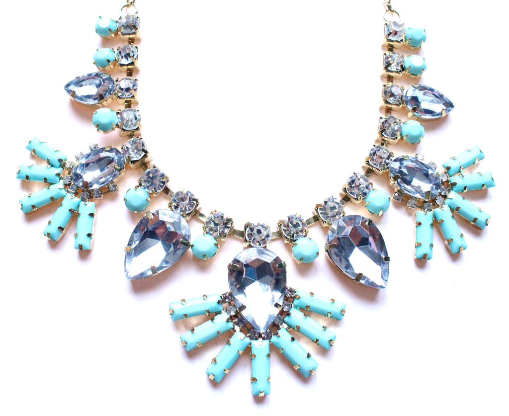 Crystal Fan Statement Necklace- Mint
