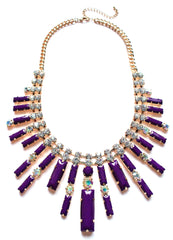 Crystal Spike Bib Statement Necklace- Purple