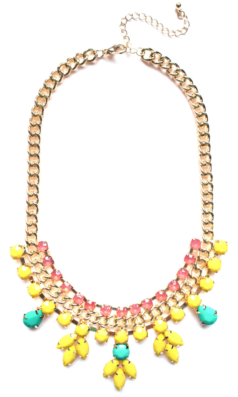 Colorful Jeweled Rose Bud Statement Necklace