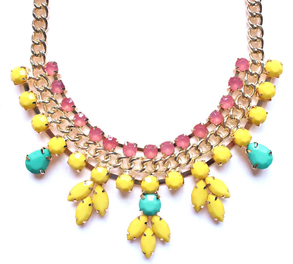 Colorful Jeweled Rose Bud Statement Necklace