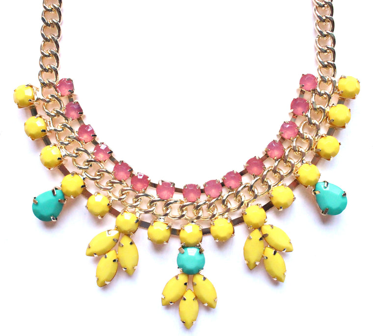 Colorful Jeweled Rose Bud Statement Necklace