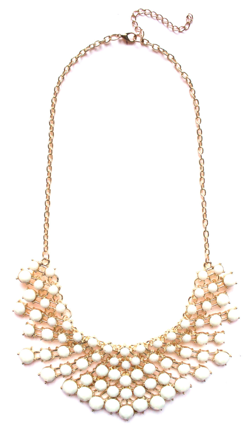 Colored Rhinestone Fan Statement Necklace- Ivory
