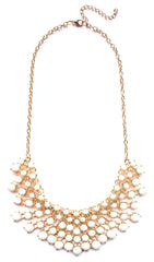 Colored Rhinestone Fan Statement Necklace- Ivory