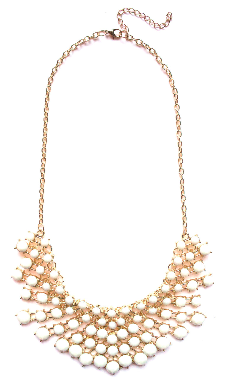 Colored Rhinestone Fan Statement Necklace- Ivory
