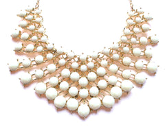 Colored Rhinestone Fan Statement Necklace- Ivory