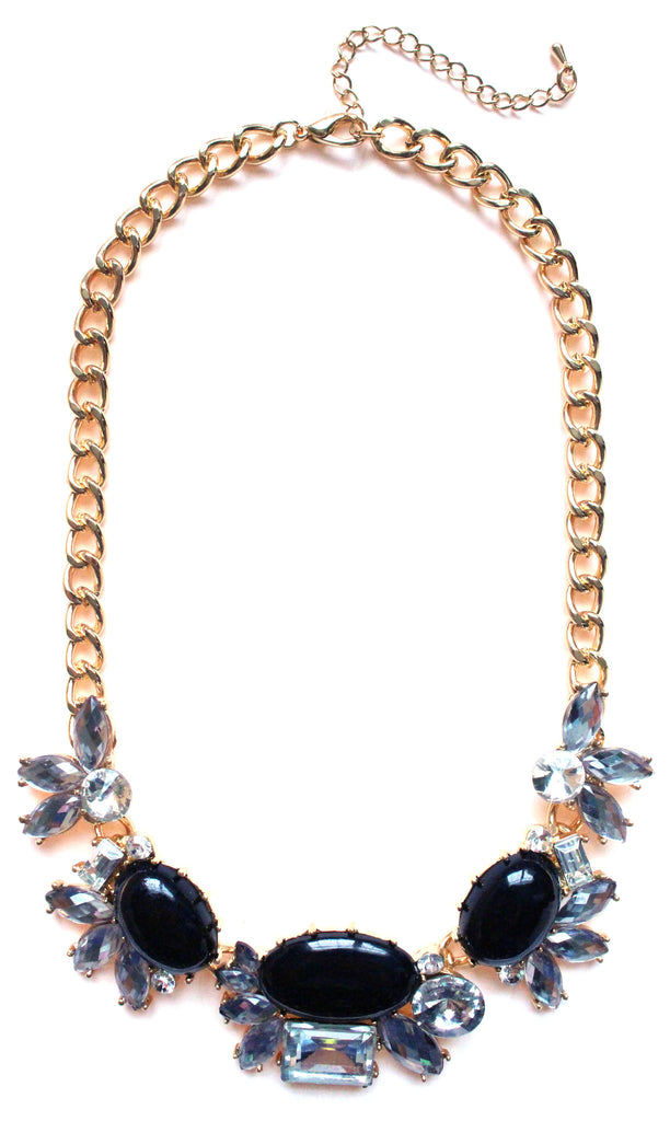 Crystal Cluster Statement Necklace- Black