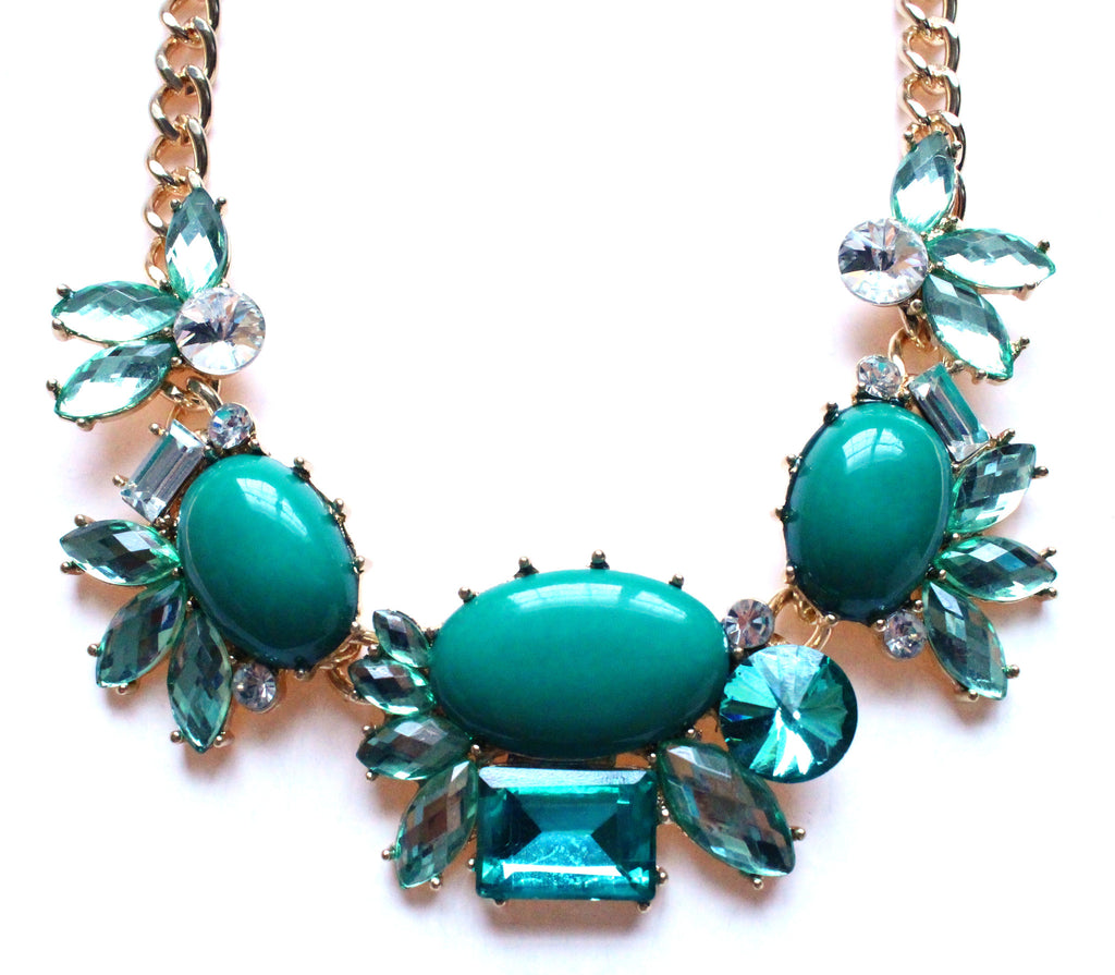 Crystal Cluster Statement Necklace- Green