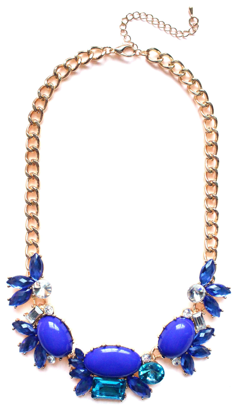 Crystal Cluster Statement Necklace- Royal