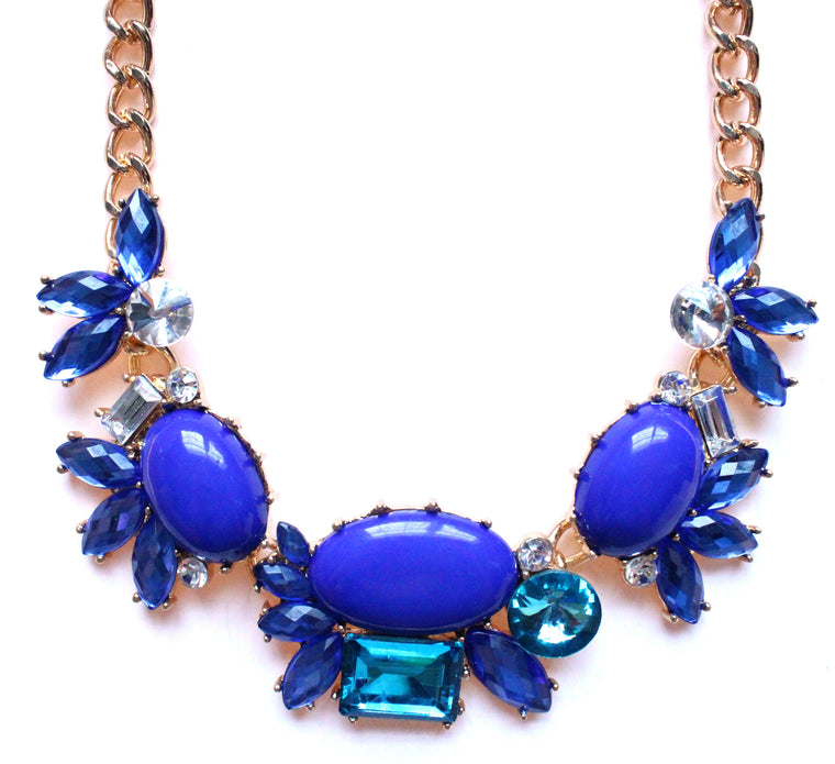 Crystal Cluster Statement Necklace- Royal