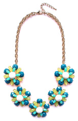 Floral Jeweled Gemstone Necklace- Teal