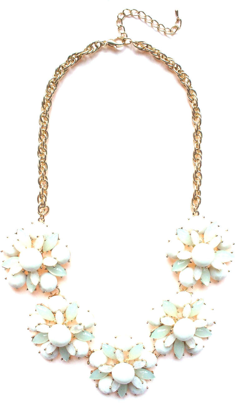 Floral Jeweled Gemstone Necklace- Ivory
