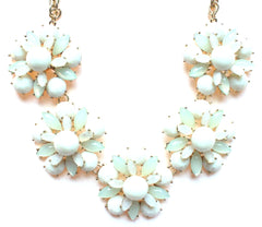 Floral Jeweled Gemstone Necklace- Ivory