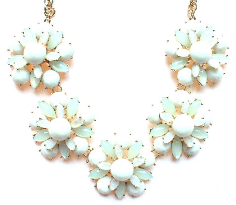 Floral Jeweled Gemstone Necklace- Ivory