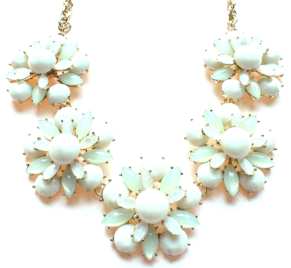 Floral Jeweled Gemstone Necklace- Ivory