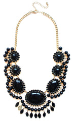 Bauble Fan Fringe Statement Necklace- Black