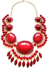 Bauble Fan Fringe Statement Necklace- Red