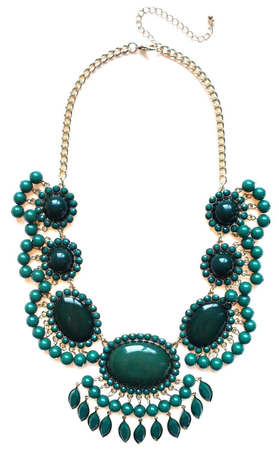 Bauble Fan Fringe Statement Necklace- Green