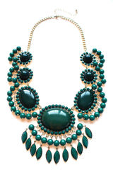 Bauble Fan Fringe Statement Necklace- Green