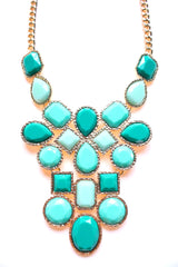 Mint & Emerald Jeweled Cluster Statement Necklace