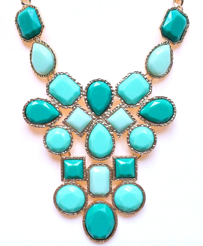 Mint & Emerald Jeweled Cluster Statement Necklace