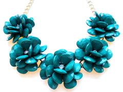 Beaded Rosette Statement Necklace- Emerald