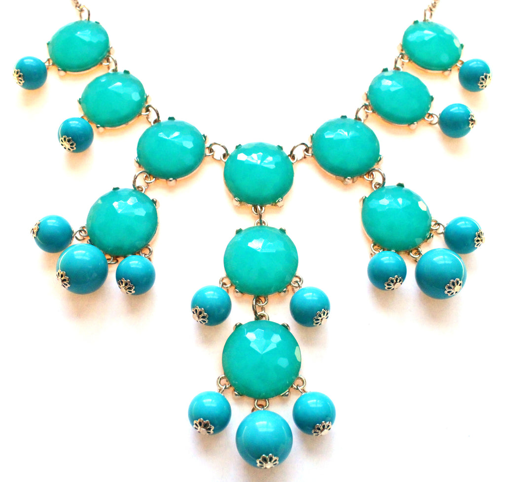 Bubble JEWELED Statement Necklace- Aqua Blue