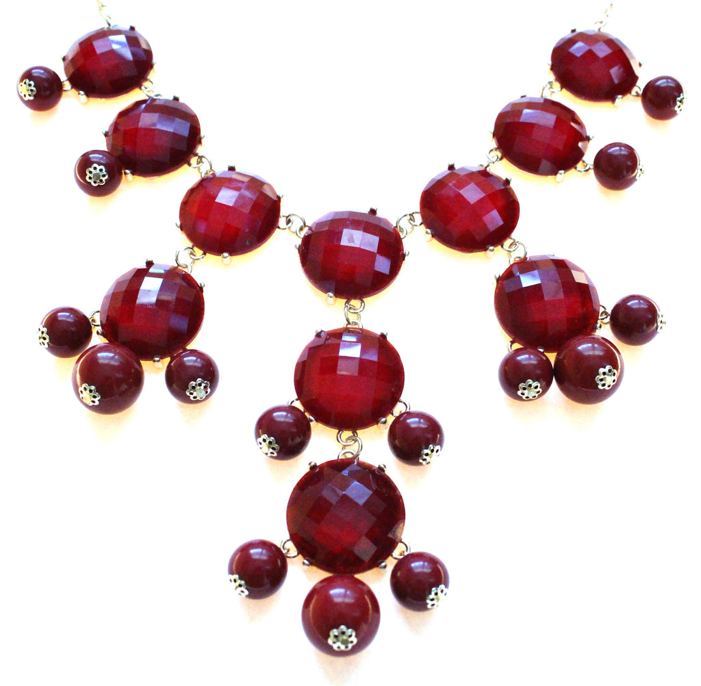 Bubble JEWELED Statement Necklace- Burgundy