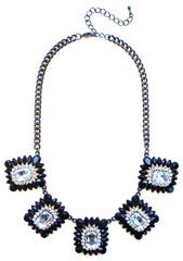 Crystal Square Jeweled Statement Necklace- Black
