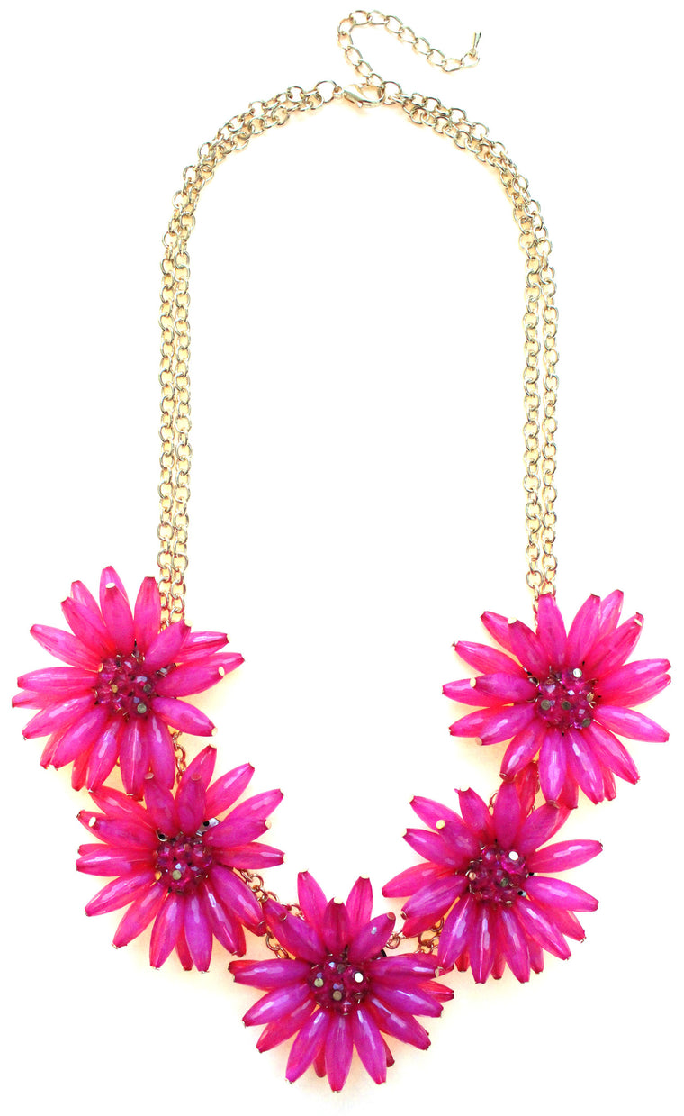 Blossom Flower Statement Necklace- Pink