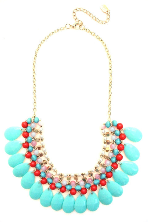 Beaded Layered Teardrop Necklace- Mint