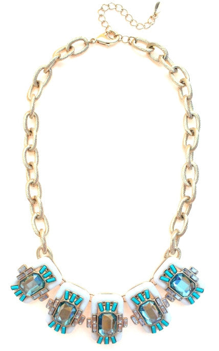 Neon Geo Gemstone Necklace- White & Green