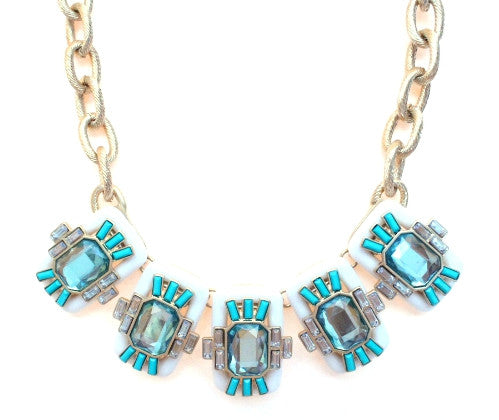 Neon Geo Gemstone Necklace- White & Green
