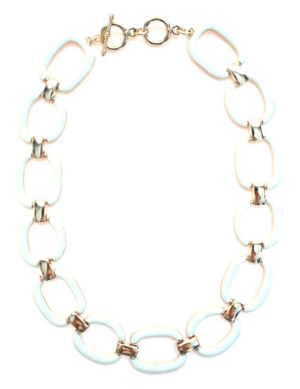 Chain Linked Enamel Necklace- White
