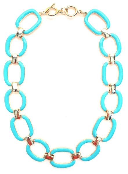 Chain Linked Enamel Necklace- Turquoise