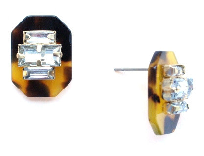 Tortoise & Crystal Stud Earrings