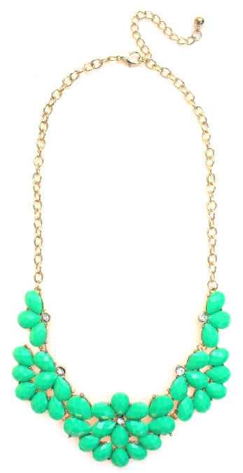 Half Blossom Jeweled Statement Necklace- Green