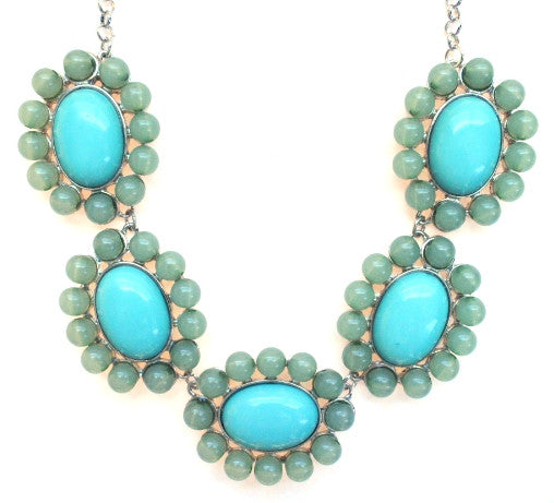 Floral Colorblock Bauble Gemstone Necklace- Mint