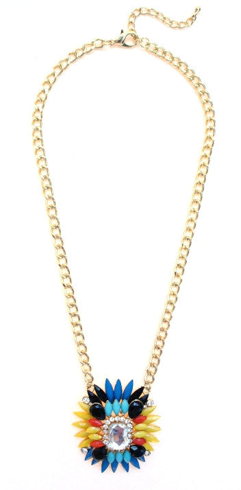Colorful Sparkle Pendant Necklace- Yellow Multi