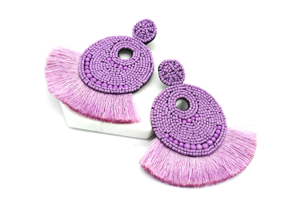 Josie Beaded Tassel Earrings- Lavender