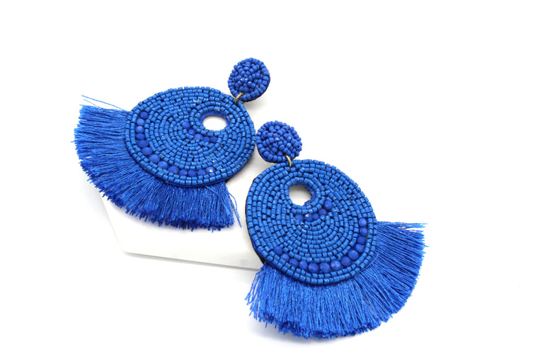 Josie Beaded Tassel Earrings- Blue