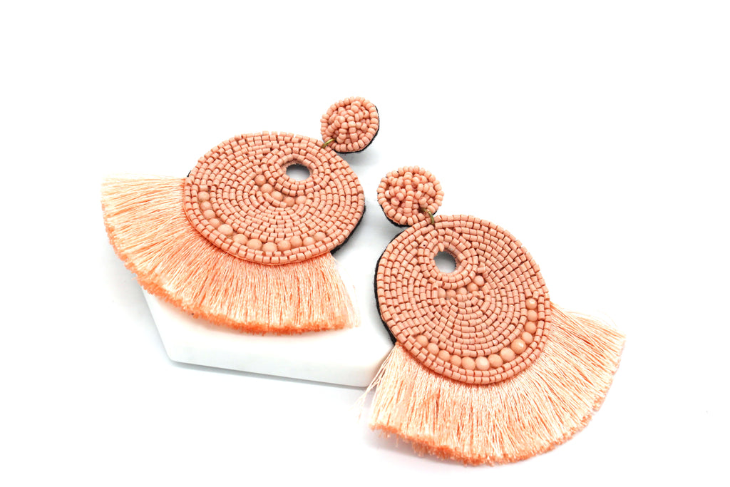 Josie Beaded Tassel Earrings- Peach