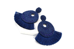 Josie Beaded Tassel Earrings- Navy
